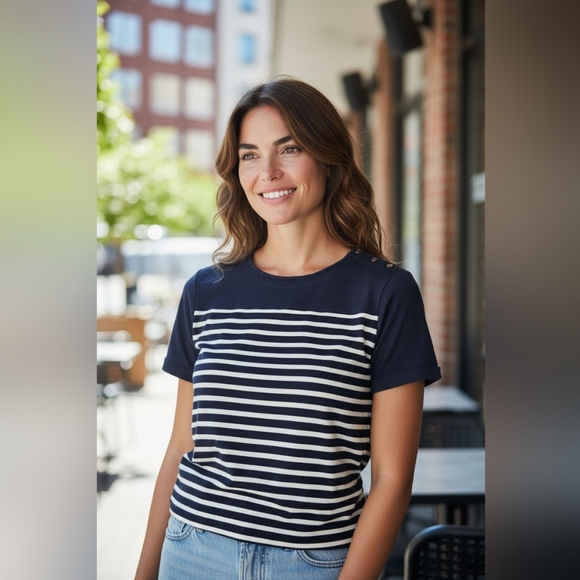 Lauren Ralph Lauren Tops - Lauren Ralph Lauren / Navy & White Striped Short Sleeved Shirt